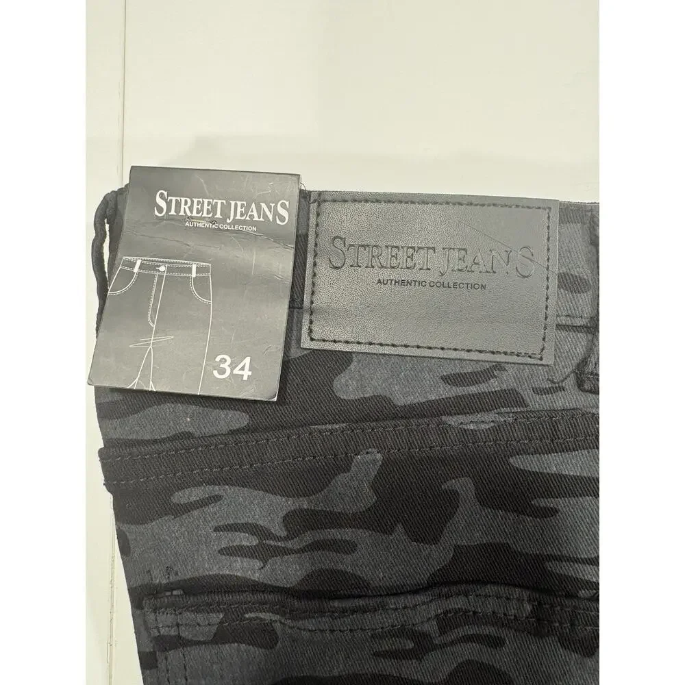 Street Jeans Men's Skinny Fit Camo Distressed Jeans Balck/Gray